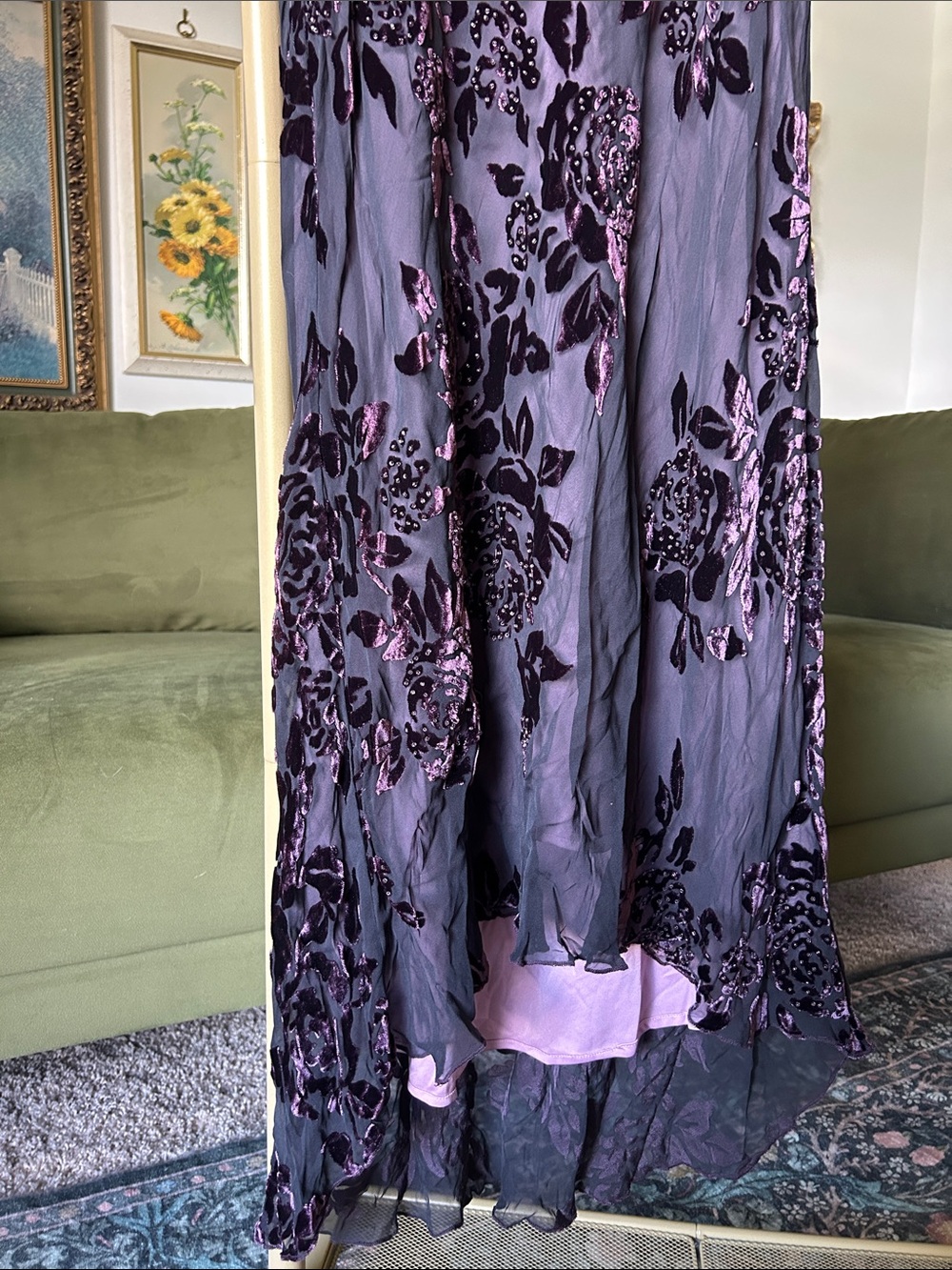 NWT 90s Robbie Bee Floral and Velvet Beaded Vintage Dress - Picture 7 of 10